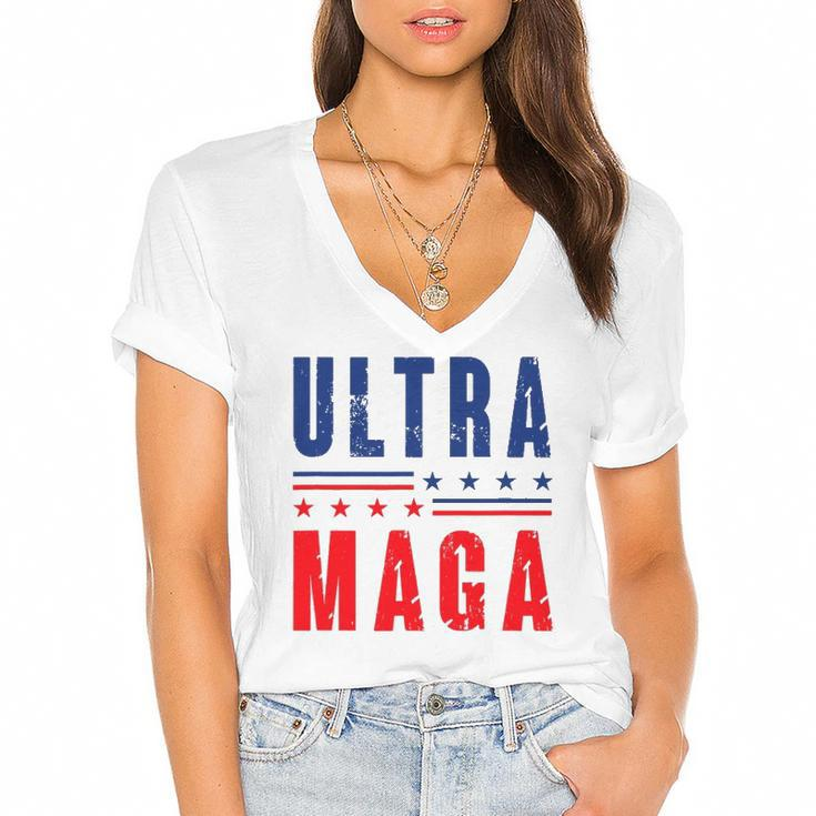 Ultra Maga Donald Trump Great Maga King Women's Jersey Short Sleeve Deep V-Neck Tshirt