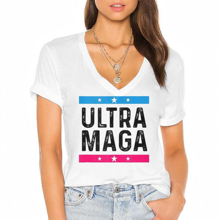 Ultra Mega Patriotic Trump Republicans Conservatives  Women's Jersey Short Sleeve Deep V-Neck Tshirt