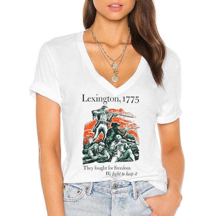 Usa Patriotic Vintage Battle Of Lexington Revolutionary War Women's Jersey Short Sleeve Deep V-Neck Tshirt