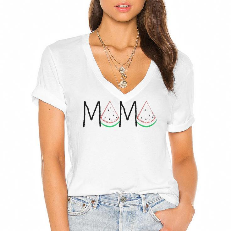 Watermelon Mama - Mothers Day Gift - Funny Melon Fruit  Women's Jersey Short Sleeve Deep V-Neck Tshirt
