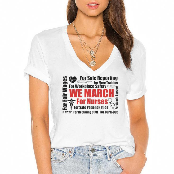We March For Nurses Rn Nurse Million Nurse March Women's Jersey Short Sleeve Deep V-Neck Tshirt