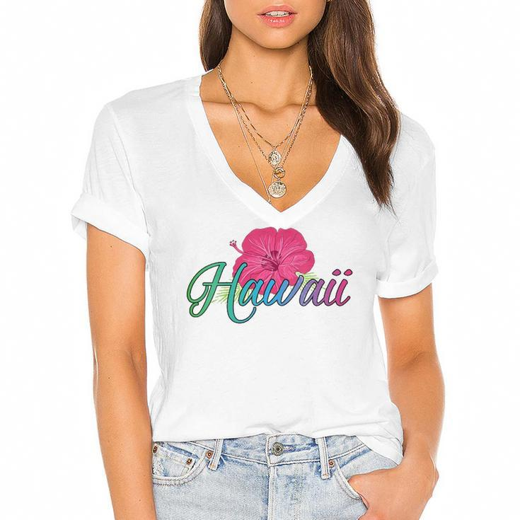 Womens Aloha Hawaii From The Island - Feel The Aloha Flower Spirit  Women's Jersey Short Sleeve Deep V-Neck Tshirt