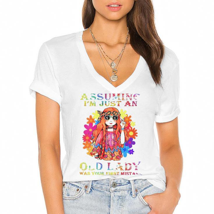 Womens Assuming Im Just An Old Lady Hippie   Women's Jersey Short Sleeve Deep V-Neck Tshirt