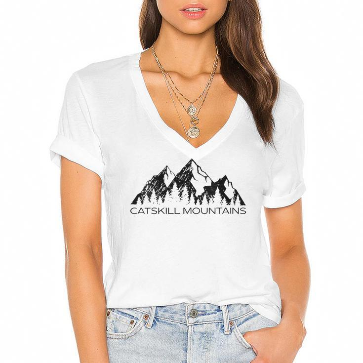 Womens Catskill Mountains New York Gift  Women's Jersey Short Sleeve Deep V-Neck Tshirt