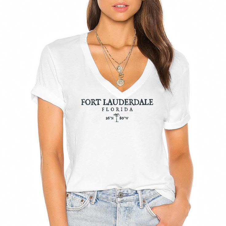 Womens Fort Lauderdale Florida Palm Tree Surf Beach Gift Tee  Women's Jersey Short Sleeve Deep V-Neck Tshirt