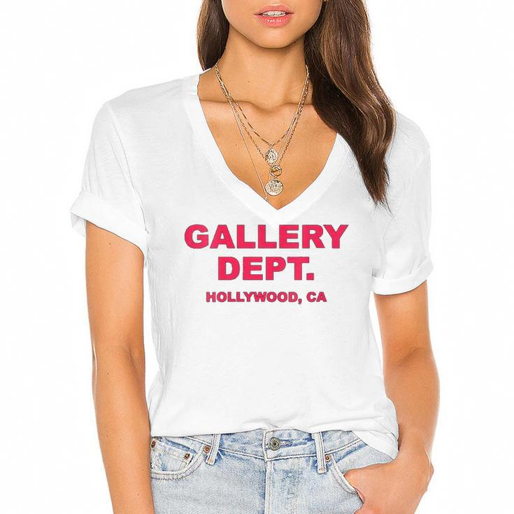Womens Gallery Dept Hollywood Ca Clothing Brand Gift Able  Women's Jersey Short Sleeve Deep V-Neck Tshirt