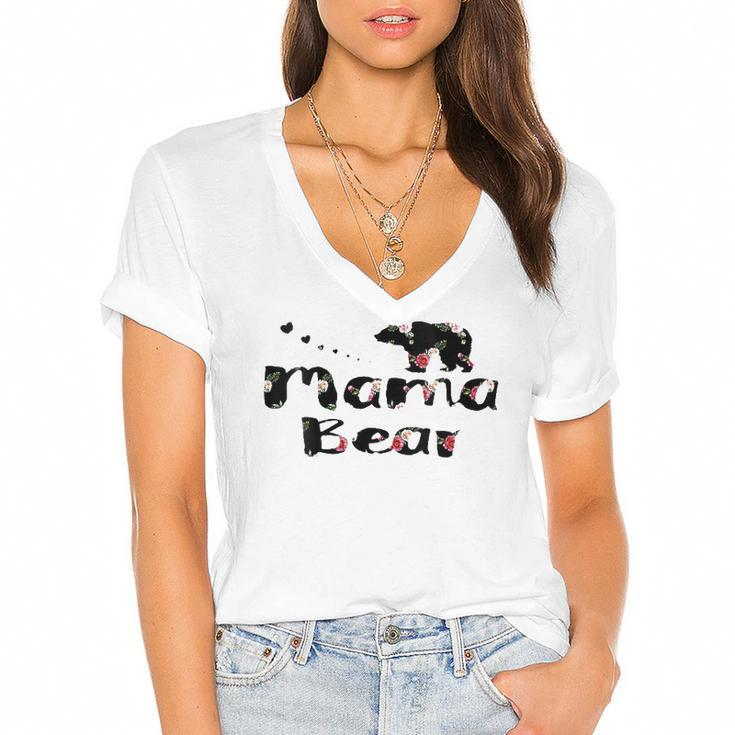 Womens Mama Bear  Mom Life - Floral Heart Top Gift Boho Outfit  Women's Jersey Short Sleeve Deep V-Neck Tshirt