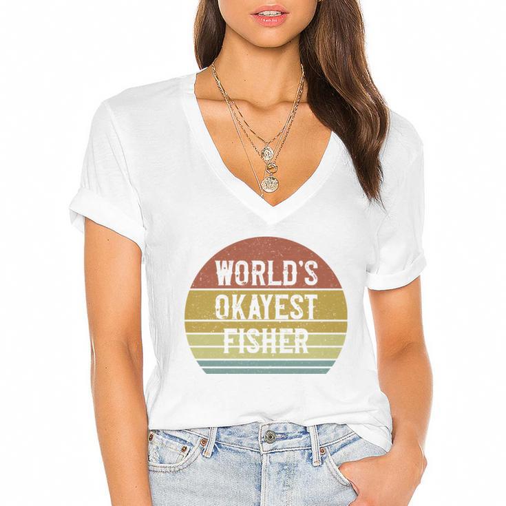 Fisher Worlds Okayest Fisher  Women's Jersey Short Sleeve Deep V-Neck Tshirt