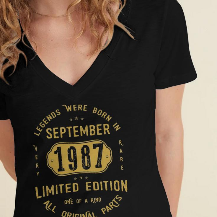 1987 September Birthday Gift 1987 September Limited Edition Women's Jersey Short Sleeve Deep V-Neck Tshirt