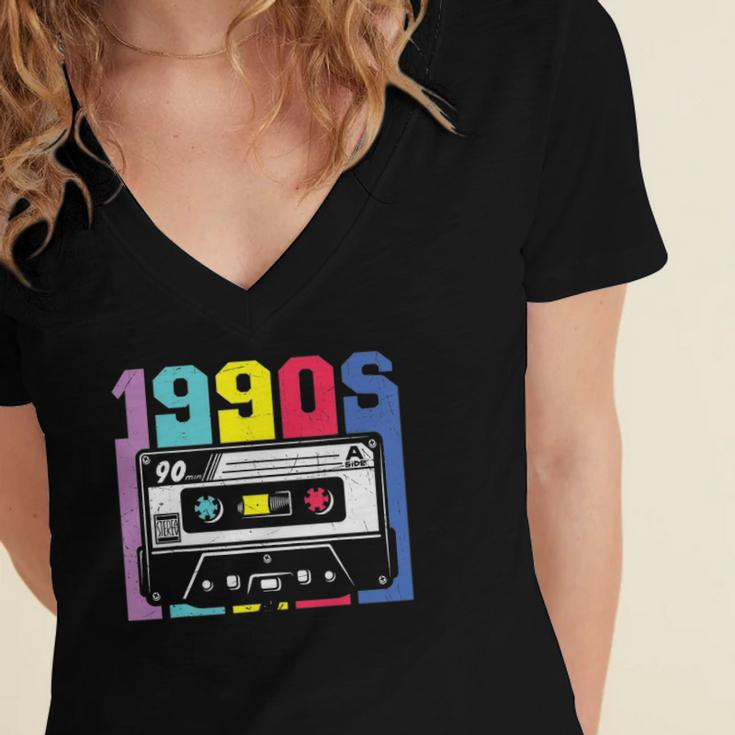 1990S Vibe 90S Costume Retro Vintage 90’S Nineties Costume Women's Jersey Short Sleeve Deep V-Neck Tshirt