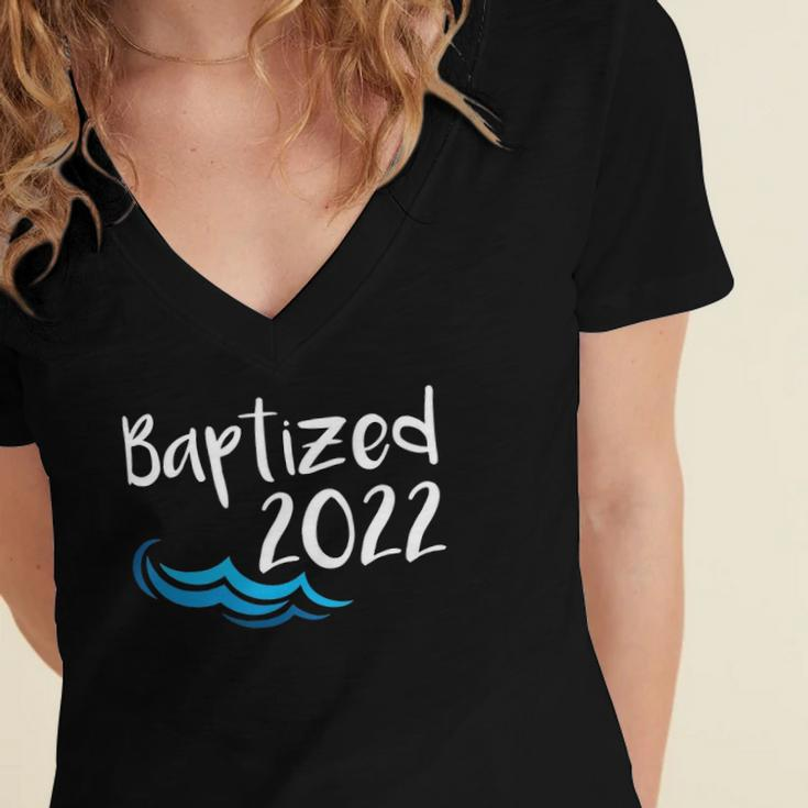 2022 Baptized Water Baptism Christian Catholic Church Faith Women's Jersey Short Sleeve Deep V-Neck Tshirt