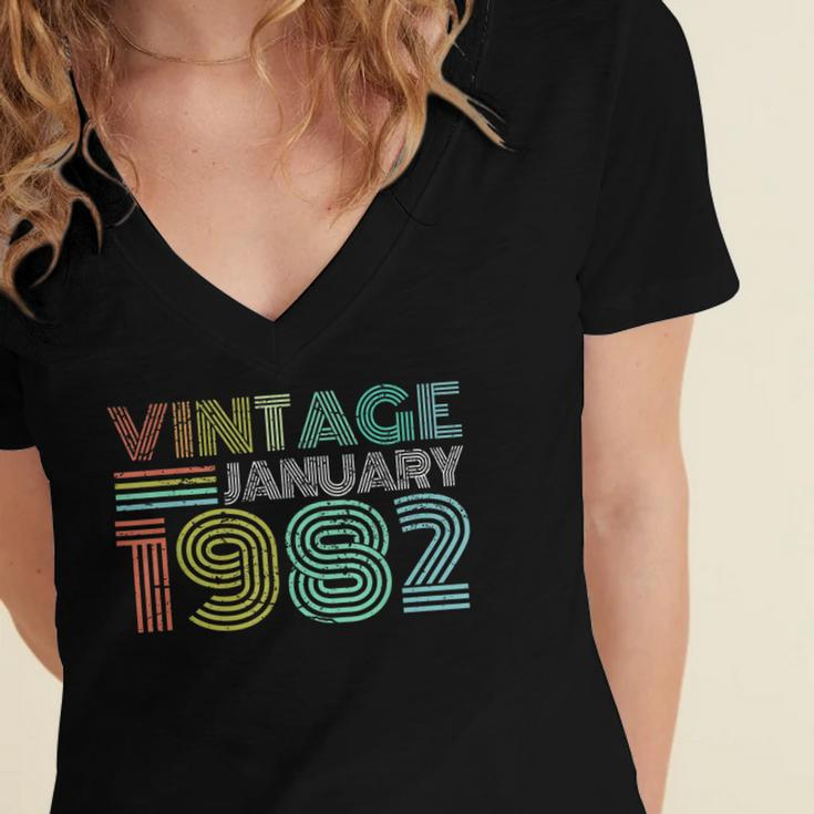 40Th Birthday Vintage January 1982 Forty Years Old Women's Jersey Short Sleeve Deep V-Neck Tshirt
