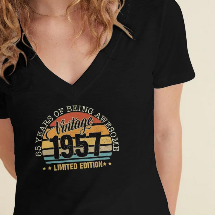 65 Years Old Gift Vintage 1957 Limited Edition 65Th Birthday Women's Jersey Short Sleeve Deep V-Neck Tshirt