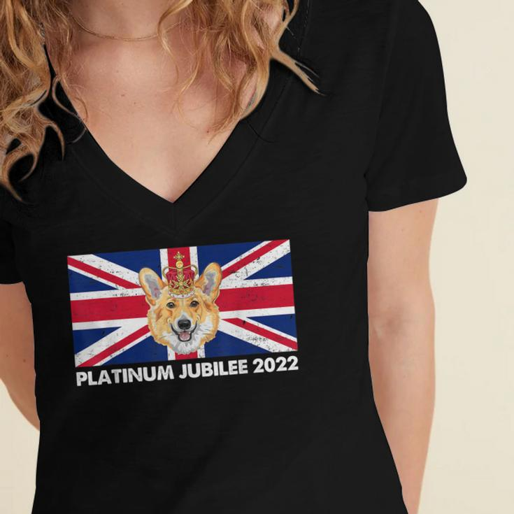 70Th Anniversary Platinum Jubilee Cute Corgi Women's Jersey Short Sleeve Deep V-Neck Tshirt