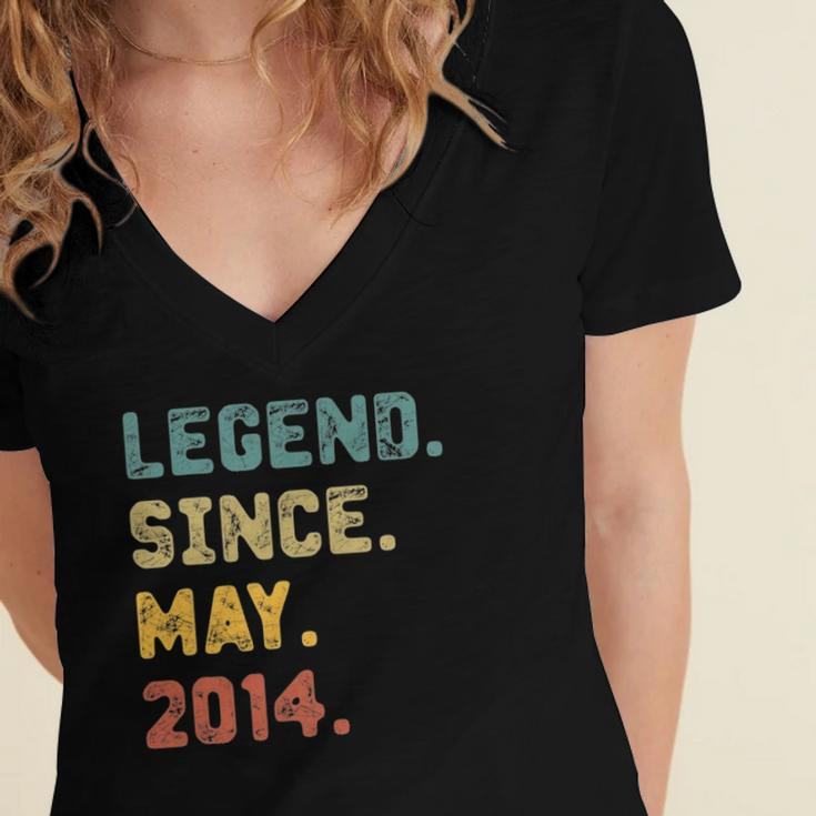 8 Years Old Gifts Legend Since May 2014 8Th Birthday Women's Jersey Short Sleeve Deep V-Neck Tshirt