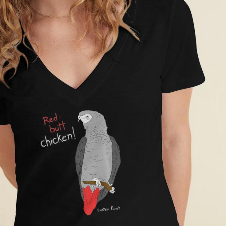African Grey Parrot Red Butt Chicken Women's Jersey Short Sleeve Deep V-Neck Tshirt