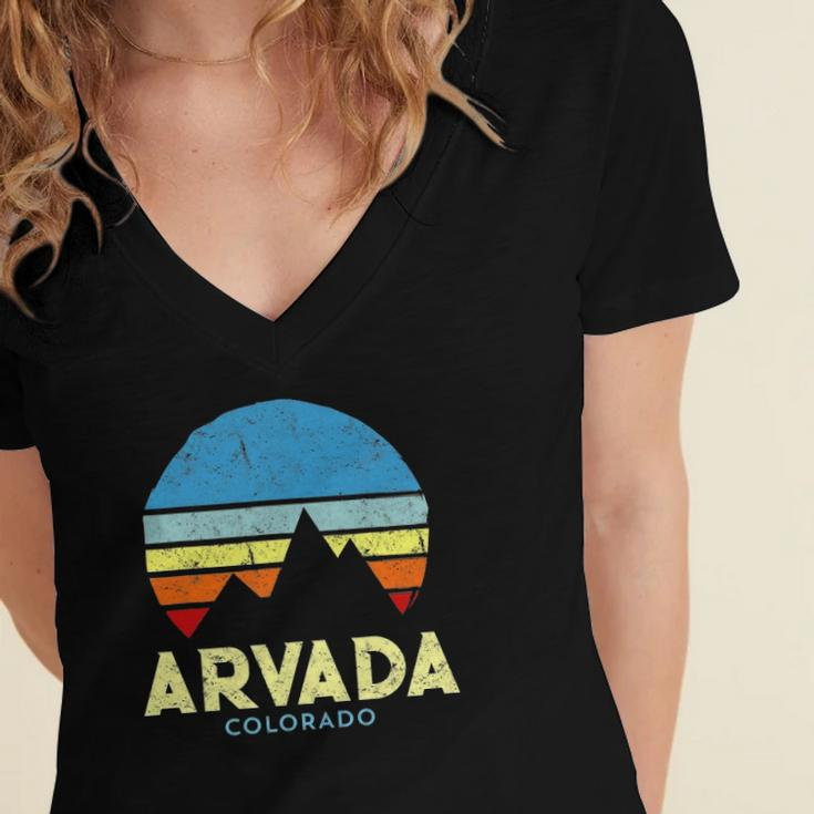 Arvada Colorado Mountains Vintage Retro Women's Jersey Short Sleeve Deep V-Neck Tshirt