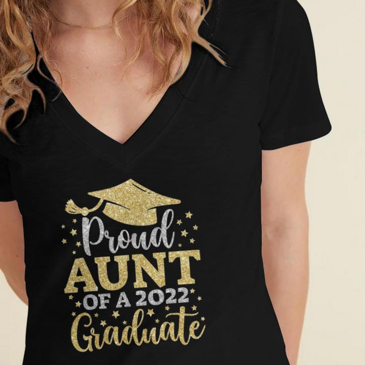 Aunt Senior 2022 Proud Aunt Of A Class Of 2022 Graduate Women's Jersey Short Sleeve Deep V-Neck Tshirt