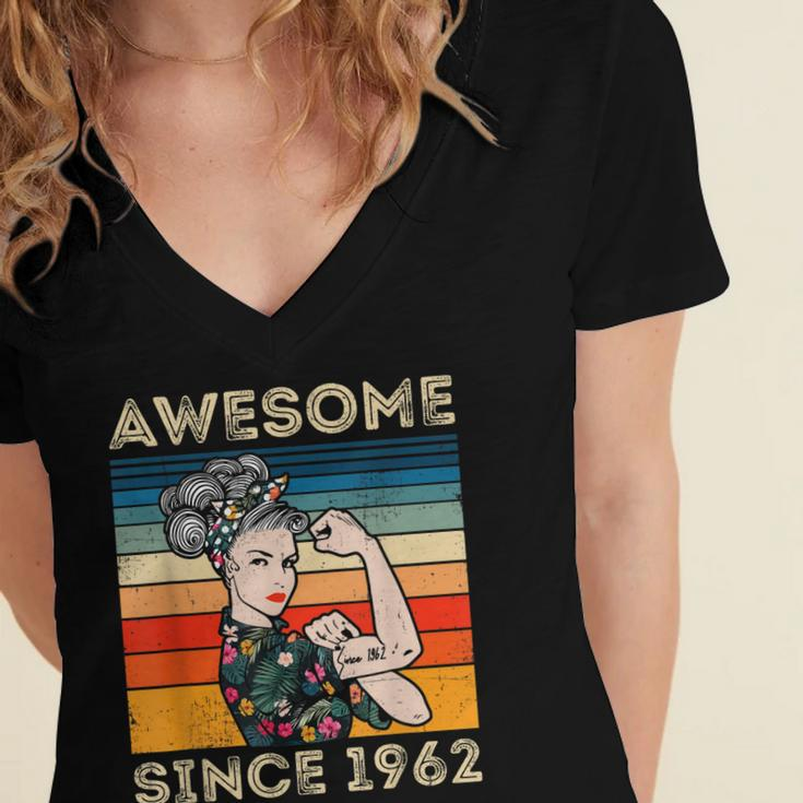 Awesome Since 1962 60Th Birthday Gifts 60 Years Old Vintage Women's Jersey Short Sleeve Deep V-Neck Tshirt