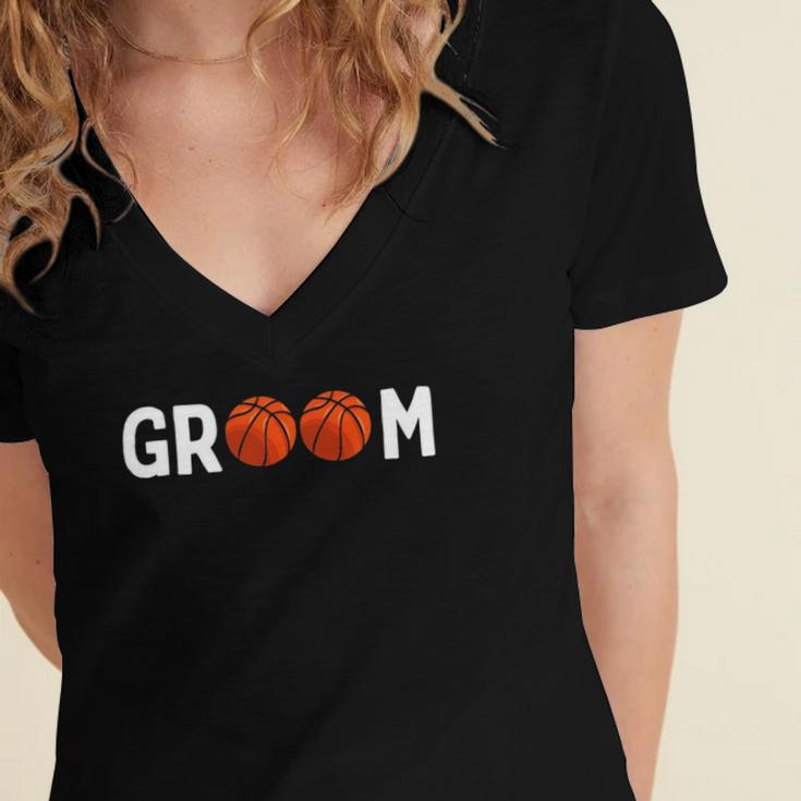 Basketball Groom Wedding Party Funny Women's Jersey Short Sleeve Deep V-Neck Tshirt