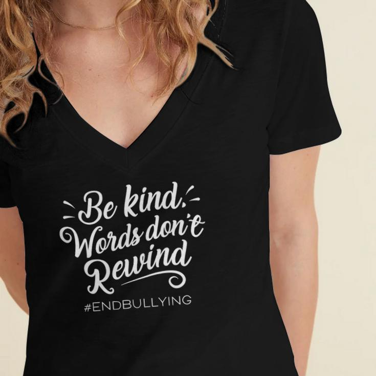 Be Kind Words Dont Rewind Orange Kindness Women's Jersey Short Sleeve Deep V-Neck Tshirt
