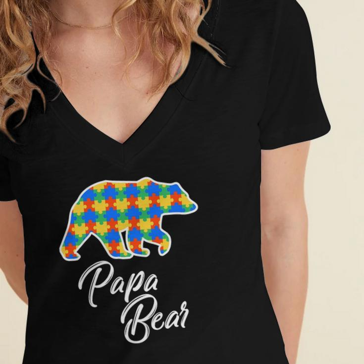 Bear Autism Puzzle Awareness Papa Bear Gifts Women's Jersey Short Sleeve Deep V-Neck Tshirt