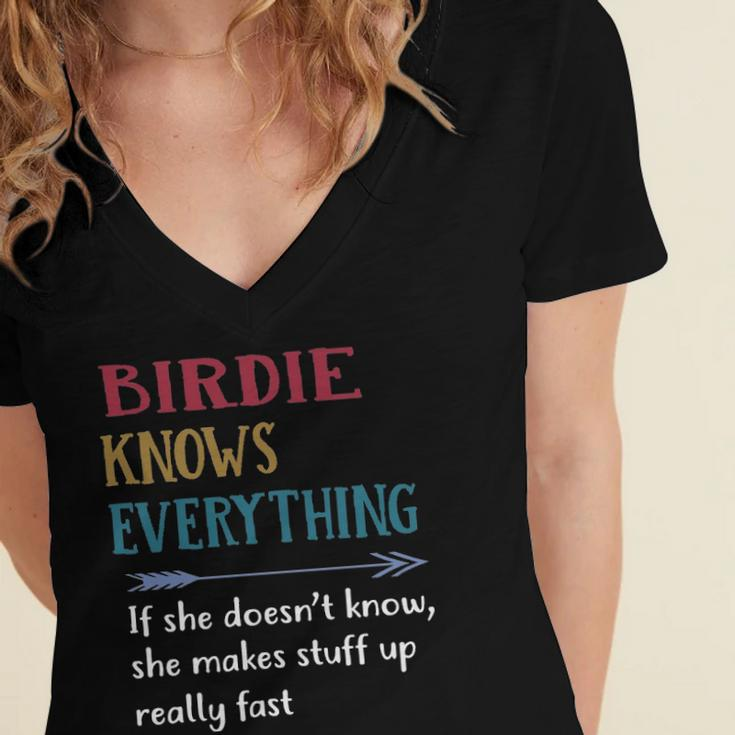 Birdie Grandma Gift Birdie Knows Everything Women's Jersey Short Sleeve Deep V-Neck Tshirt