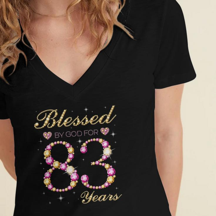 Blessed By God For 83 Years Old Birthday Party Women's Jersey Short Sleeve Deep V-Neck Tshirt