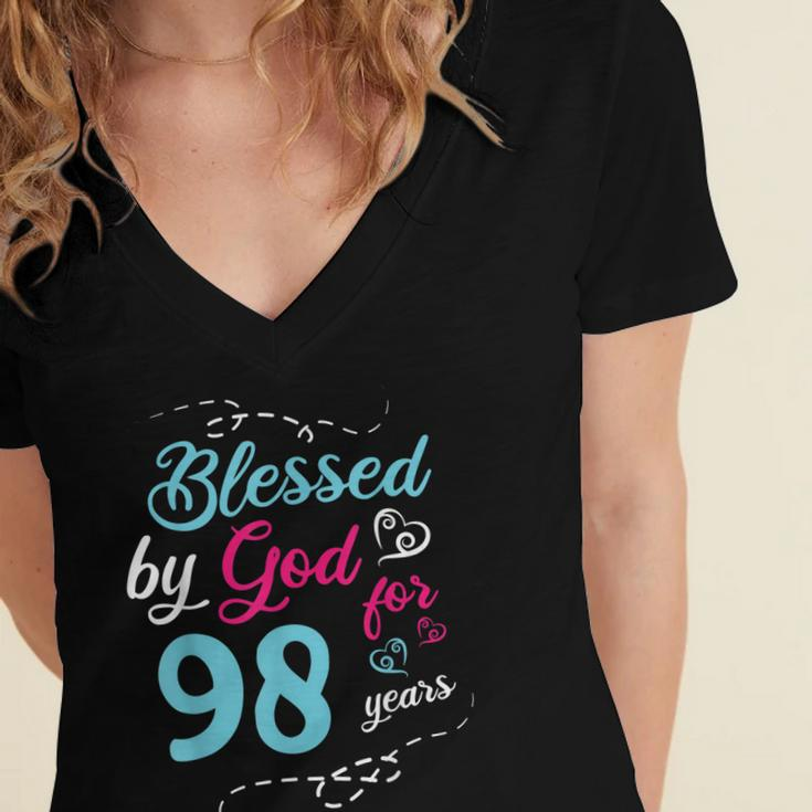 Blessed By God For 98 Years 98Th Birthday Party Celebration Women's Jersey Short Sleeve Deep V-Neck Tshirt