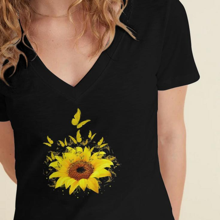 Butterflies Sunflower Smoke Women's Jersey Short Sleeve Deep V-Neck Tshirt