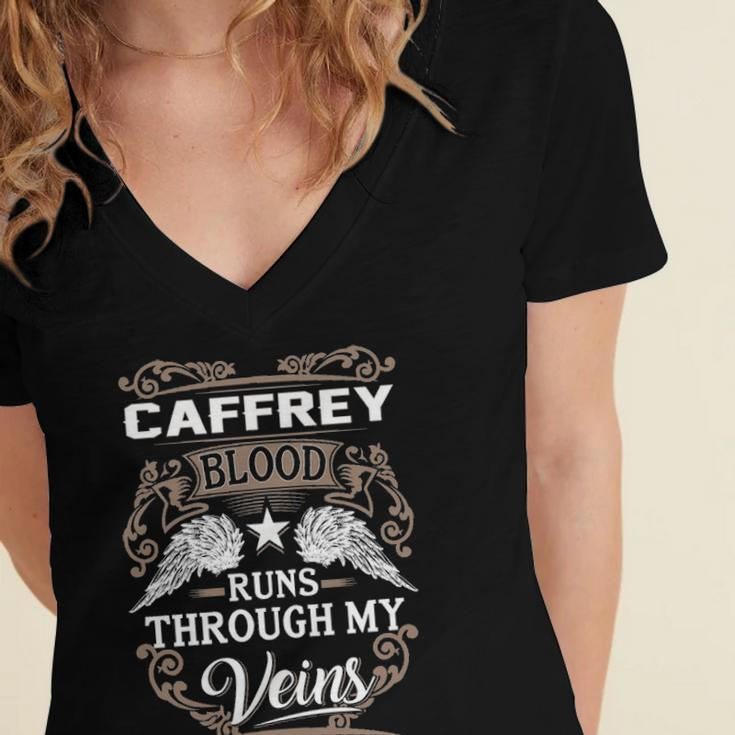 Caffrey Name Gift Caffrey Blood Runs Through My Veins Women's Jersey Short Sleeve Deep V-Neck Tshirt