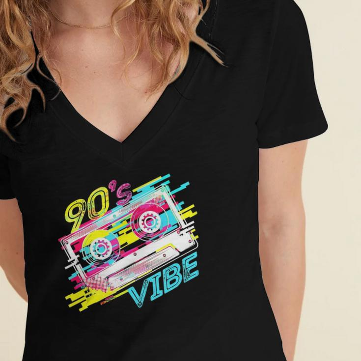 Cassette Tape Party Retro 90S Music Costume 90S Vibe Women's Jersey Short Sleeve Deep V-Neck Tshirt