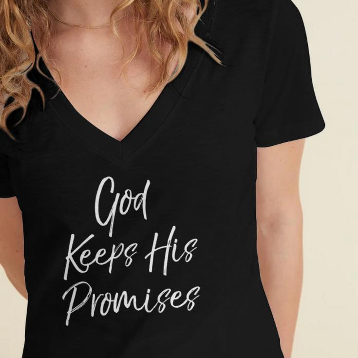 Christian Quote For Women Faithful God Keeps His Promises Women's Jersey Short Sleeve Deep V-Neck Tshirt