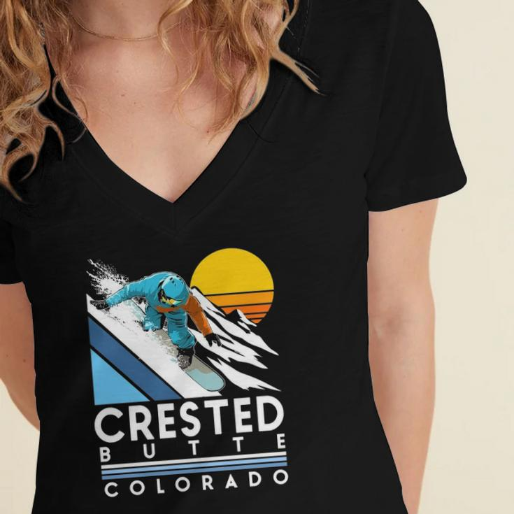 Crested Butte Colorado Retro Snowboard Women's Jersey Short Sleeve Deep V-Neck Tshirt