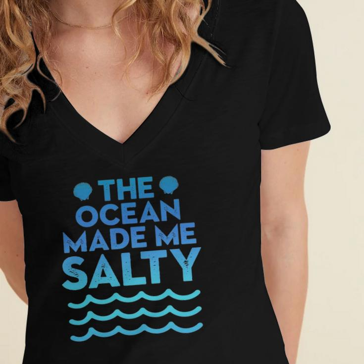 Cute Salt Water Beaches Ocean Make Me Salty Sea Shells Women's Jersey Short Sleeve Deep V-Neck Tshirt