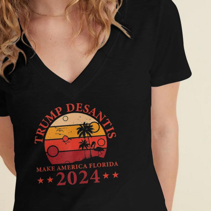 Donald Trump Tee Trump Desantis 2024 Make America Florida Women's Jersey Short Sleeve Deep V-Neck Tshirt