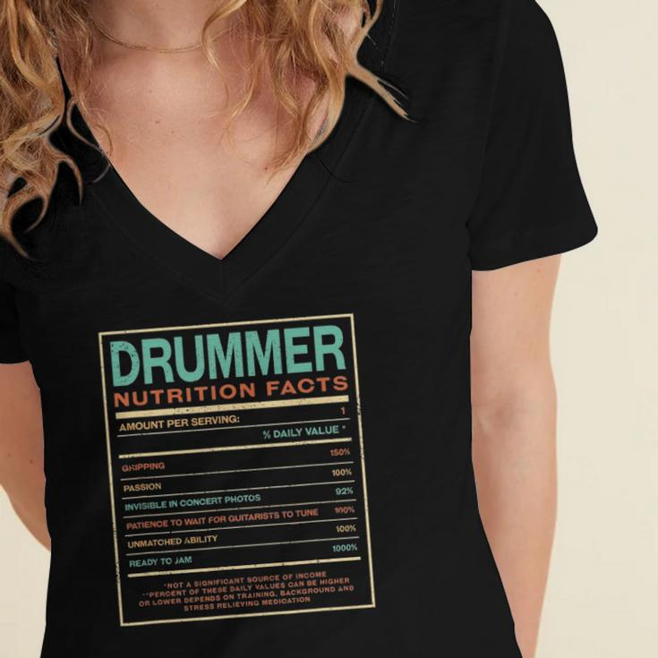 Drummer Nutrition Facts Funny Drum Player Humor Women's Jersey Short Sleeve Deep V-Neck Tshirt