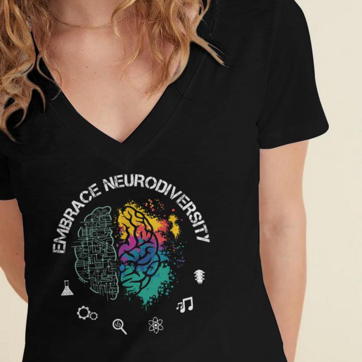 Embrace Neurodiversity Funny Women's Jersey Short Sleeve Deep V-Neck Tshirt