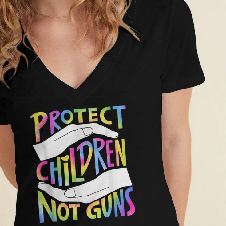 Enough End Gun Violence Stop Gun Protect Children Not Guns Women's Jersey Short Sleeve Deep V-Neck Tshirt