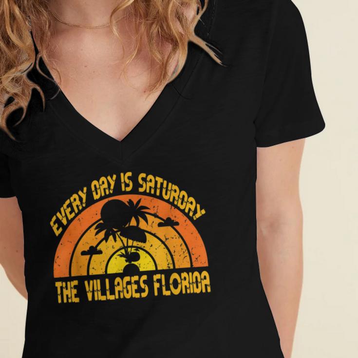 Every Day Is Saturday The Villages Florida Women's Jersey Short Sleeve Deep V-Neck Tshirt