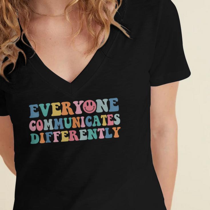 Everyone Communicates Differently V2 Women's Jersey Short Sleeve Deep V-Neck Tshirt