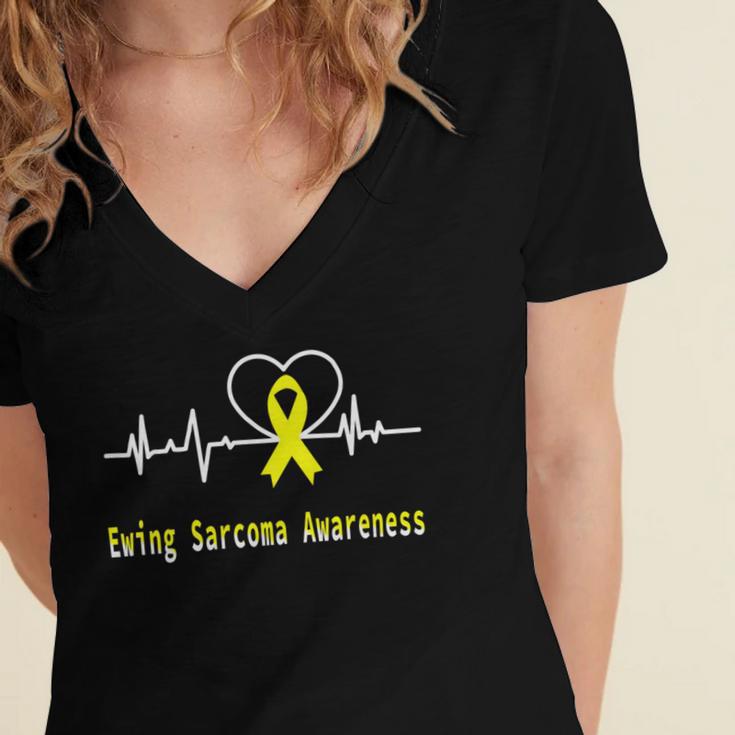 Ewings Sarcoma Awareness Heartbeat Yellow Ribbon Ewings Sarcoma Ewings Sarcoma Awareness Women's Jersey Short Sleeve Deep V-Neck Tshirt