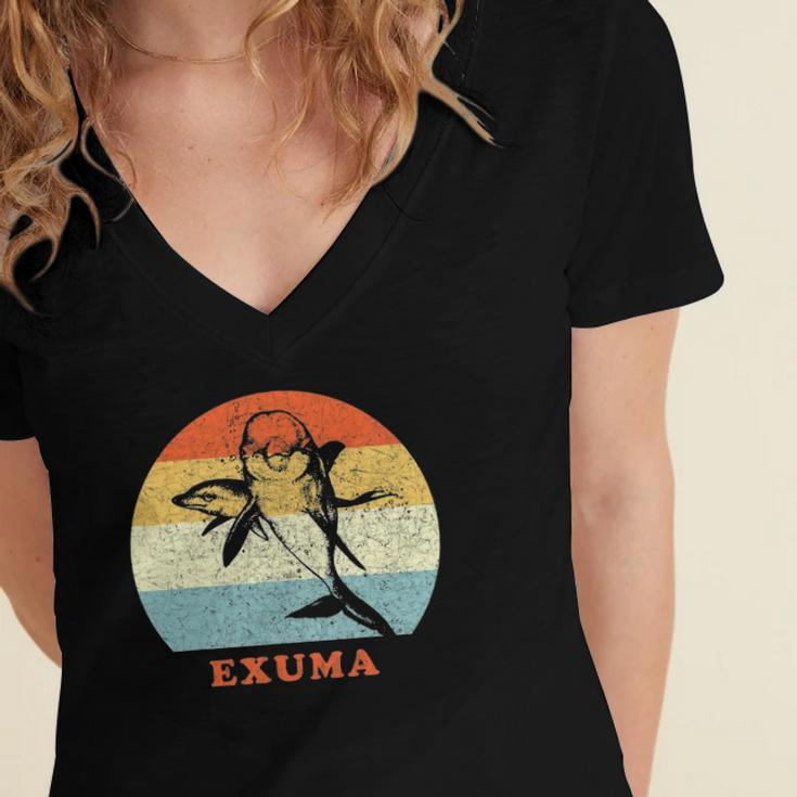 Exuma Bahamas Vintage Retro Dolphin Vacation Women's Jersey Short Sleeve Deep V-Neck Tshirt
