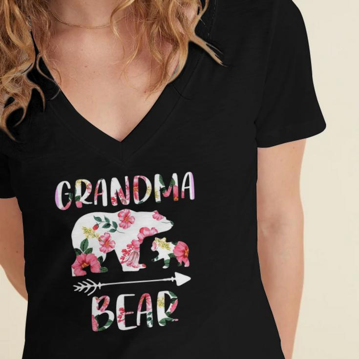 Floral Bear Matching Family Outfits Funny Grandma Bear Women's Jersey Short Sleeve Deep V-Neck Tshirt