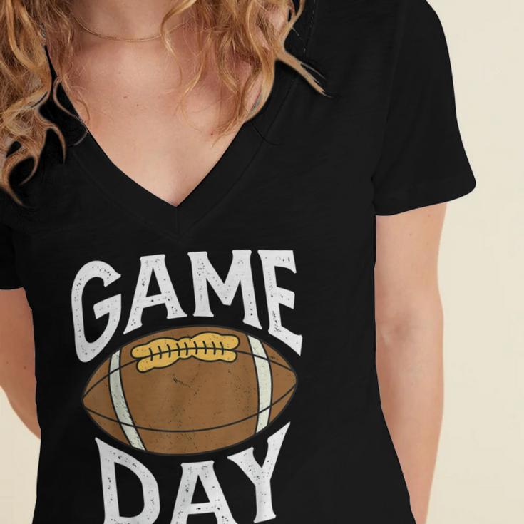 Football Player Vintage Game Day Women's Jersey Short Sleeve Deep V-Neck Tshirt