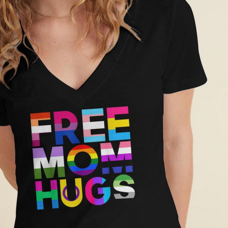 Free Mom Hugs Rainbow Lgbtq Lgbt Pride Month Women's Jersey Short Sleeve Deep V-Neck Tshirt