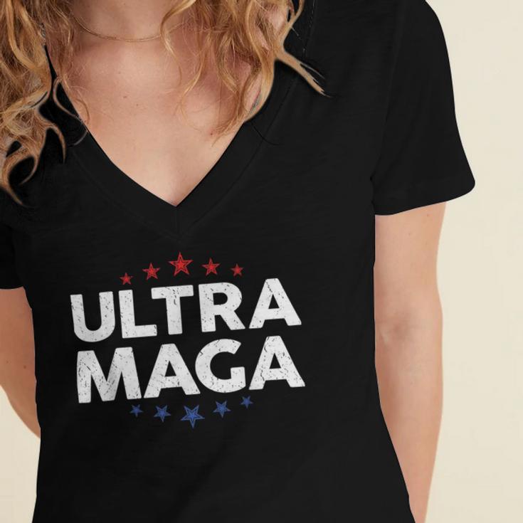 Funny Anti Joe Biden Ultra Maga Support Trump Patriotic Women's Jersey Short Sleeve Deep V-Neck Tshirt