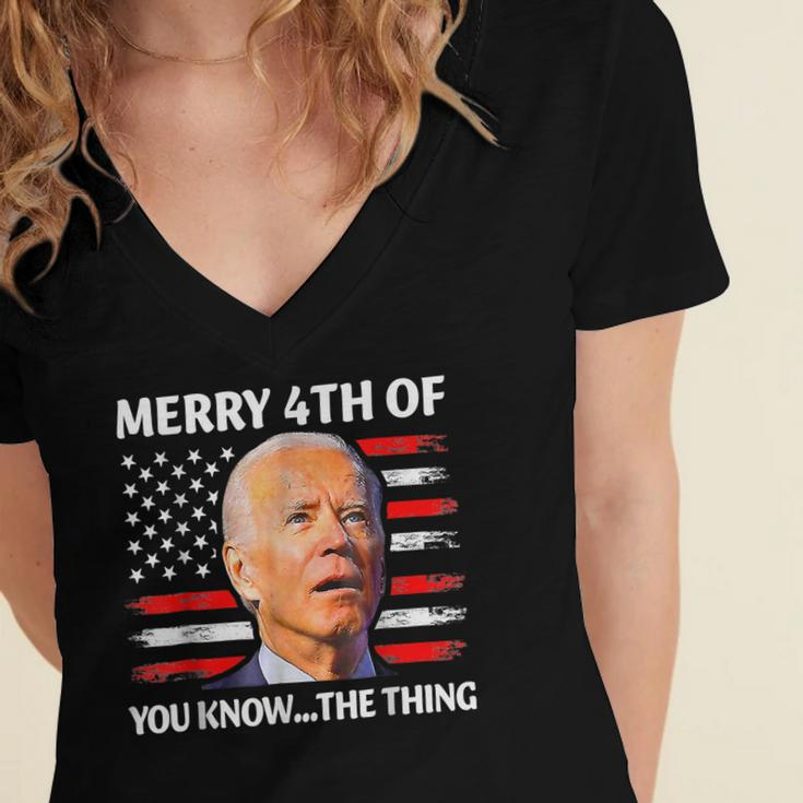 Funny Biden Confused Merry Happy 4Th Of You Know The Thing Women's Jersey Short Sleeve Deep V-Neck Tshirt