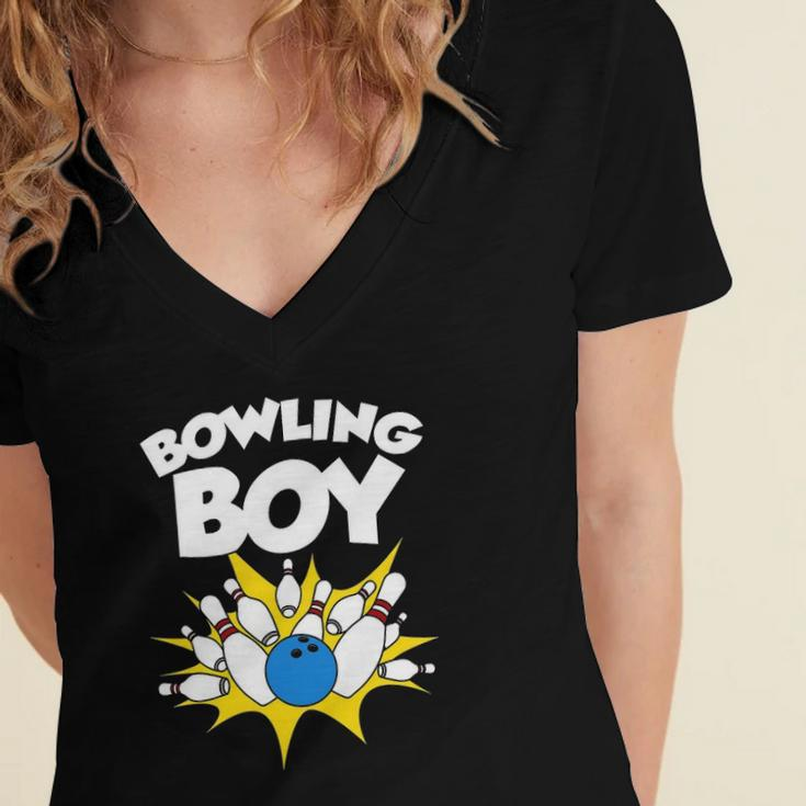 Funny Bowling Gift For Kids Cool Bowler Boys Birthday Party Women's Jersey Short Sleeve Deep V-Neck Tshirt