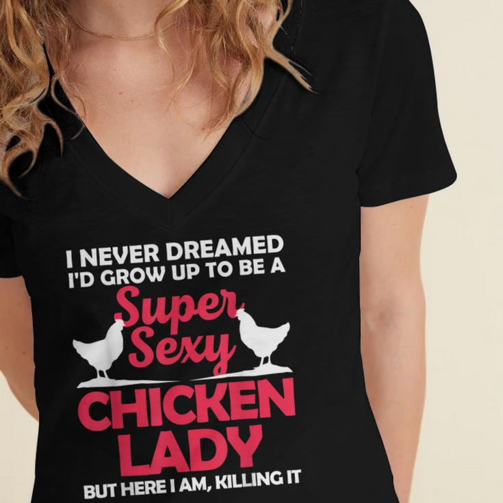 Funny Chicken Lady For Women Girl Chicken Sexy Farmer Ladies Women's Jersey Short Sleeve Deep V-Neck Tshirt